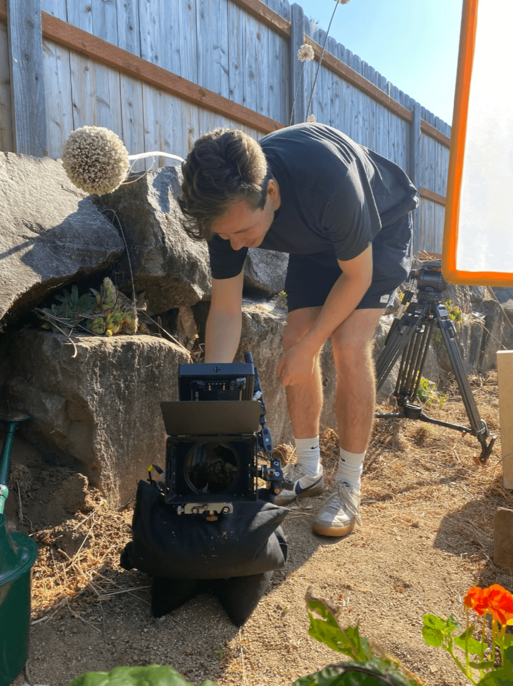 Low angle camera setup in garden