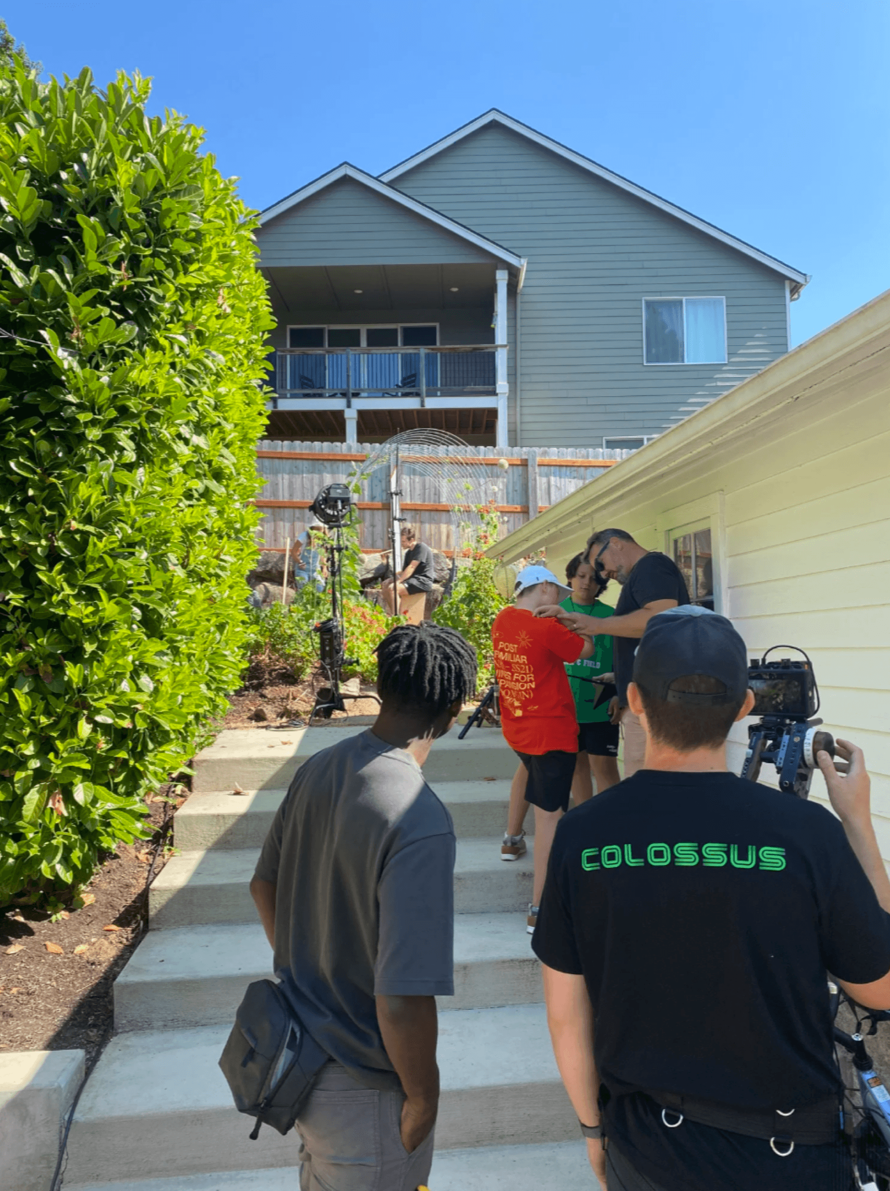 Crew setting up outside