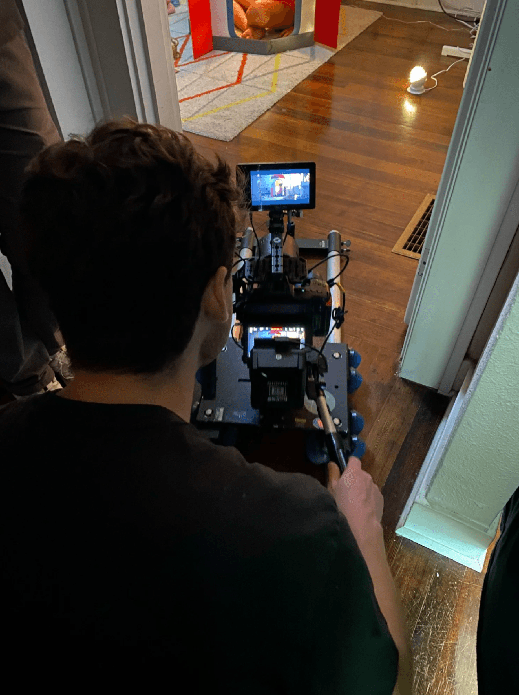 Camera operator inside the house